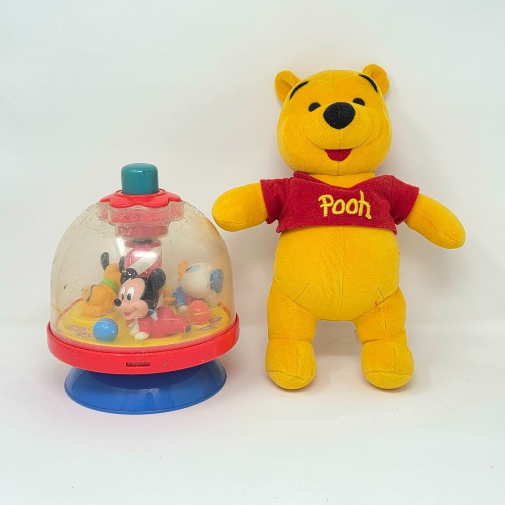 Winnie The Pooh Plush Mickey Mouse Toy Lot Vintage Retro Disney Cruise Spinner